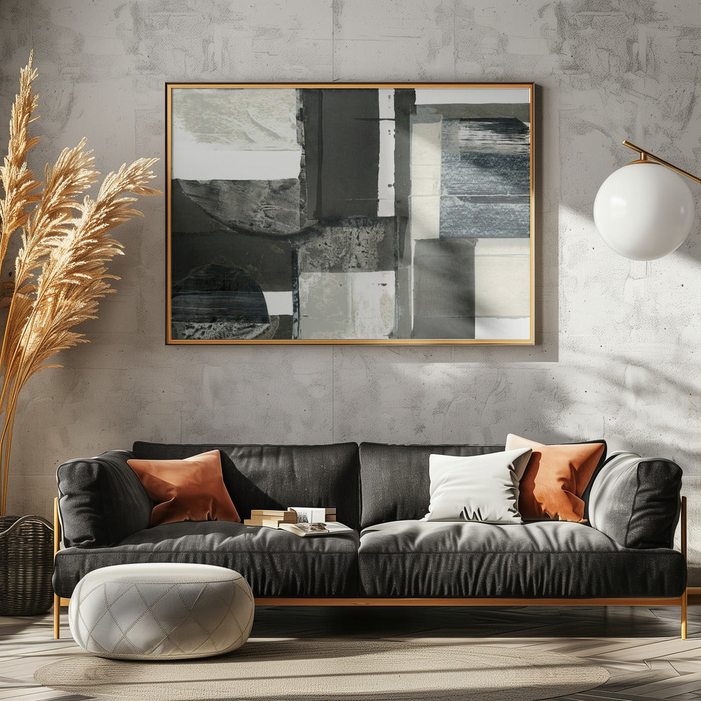 Monochroom Zwart Abstracte Vormen Licht 1 | Canvas