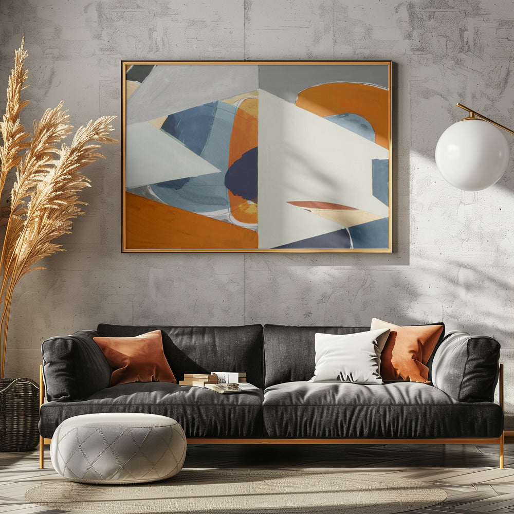 Oranje, blauwgrijze abstracte kunstdruk | Canvas