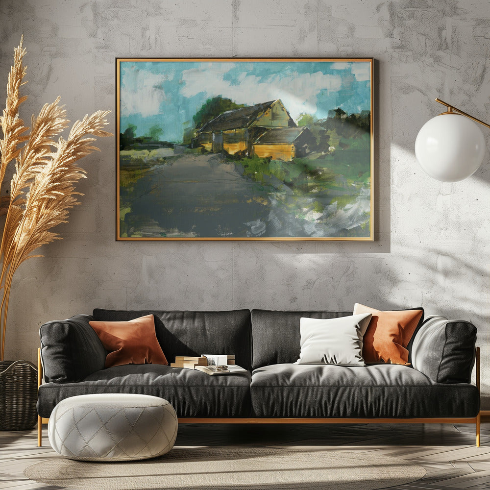 Landschap met een schuur op het platteland 1 | Canvas