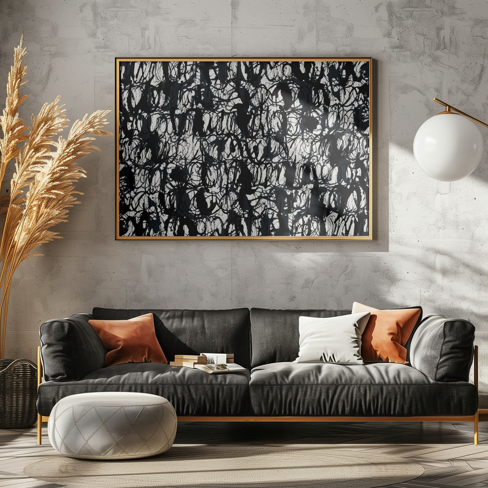 Abstracte inktwervelingen zwart 2 | Canvas