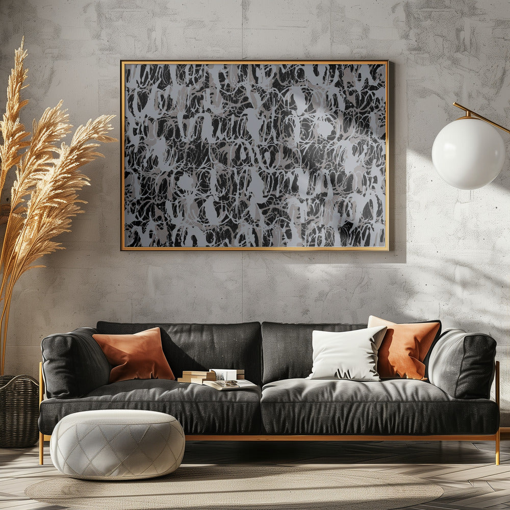 Abstracte inktwervelingen blauw zwart | Canvas