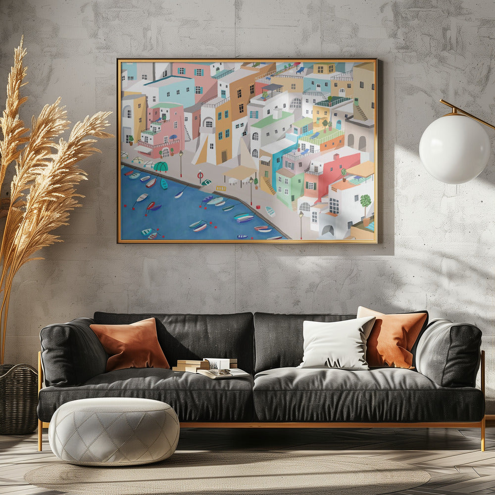 Zonnig kustdorpje, zomerplezier door Carla Daly | Canvas