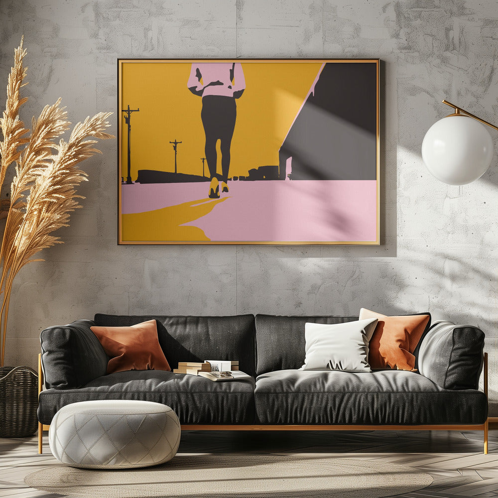 Silhouet van een wandelende vrouw | Canvas