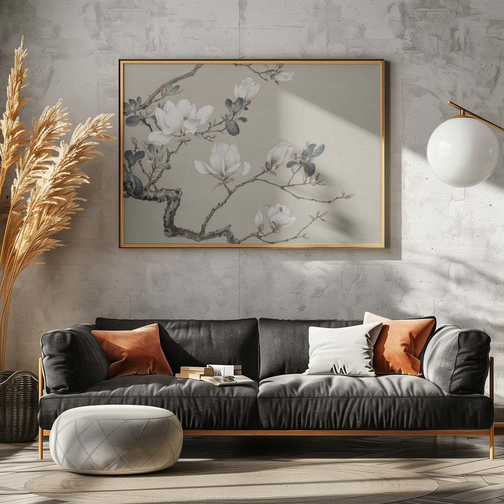Chinoiserie Magnolia Bloeit | Canvas