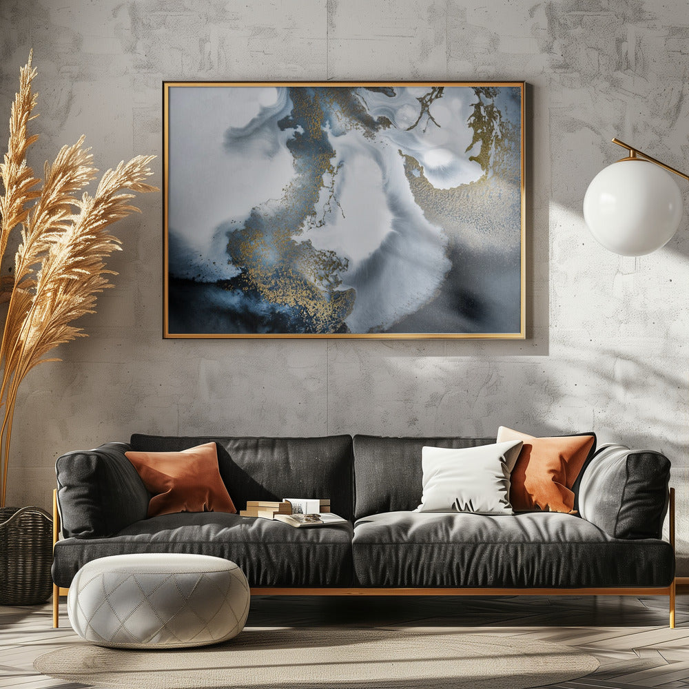 Zwart-wit en goud "Midnight Motion" | Canvas