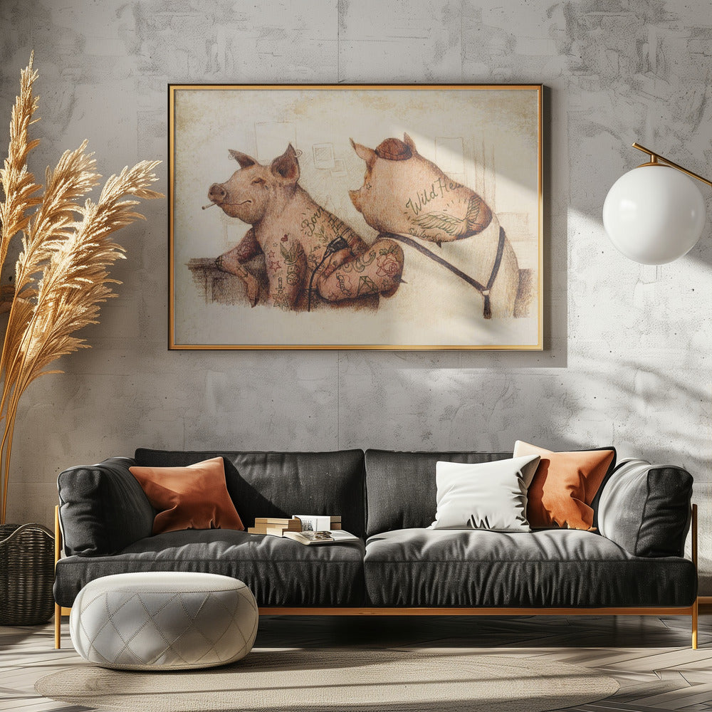 Getatoeëerde varkens in vintage stijl | Canvas