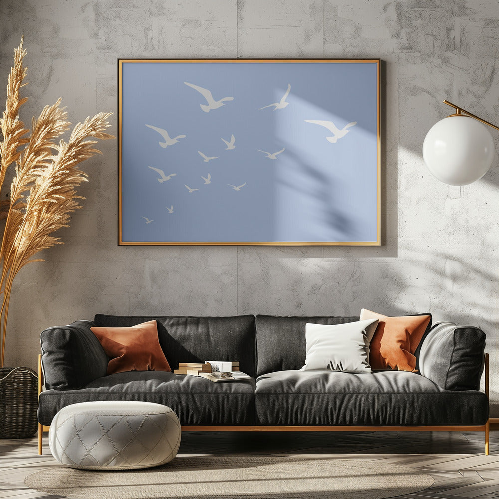 Meeuwen Blauwe Achtergrond | Poster