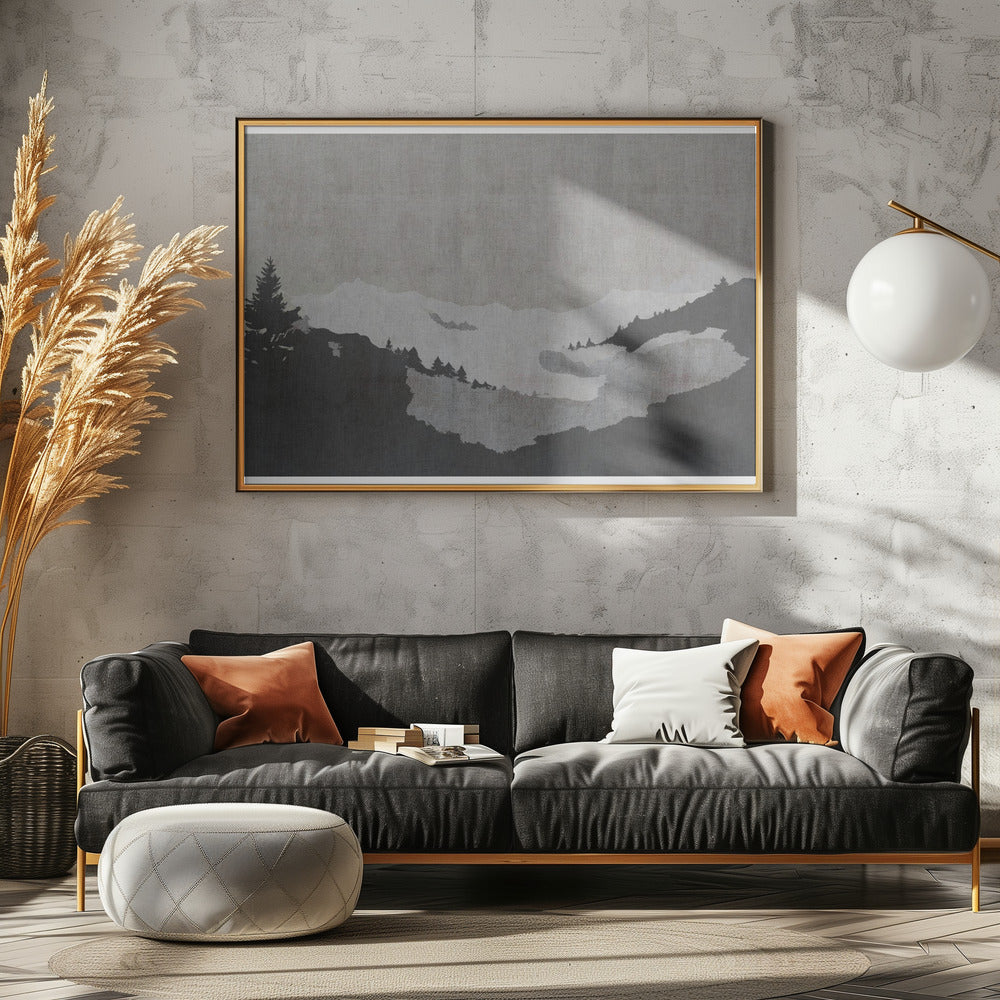 Mistig meerlandschap in inktwasstijl | Poster
