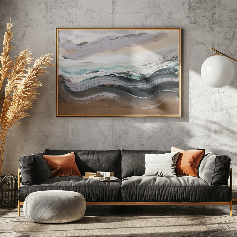 Abstract landschap golven mokka | Poster
