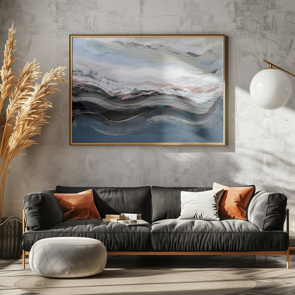 Abstract landschap golven blauw | Poster