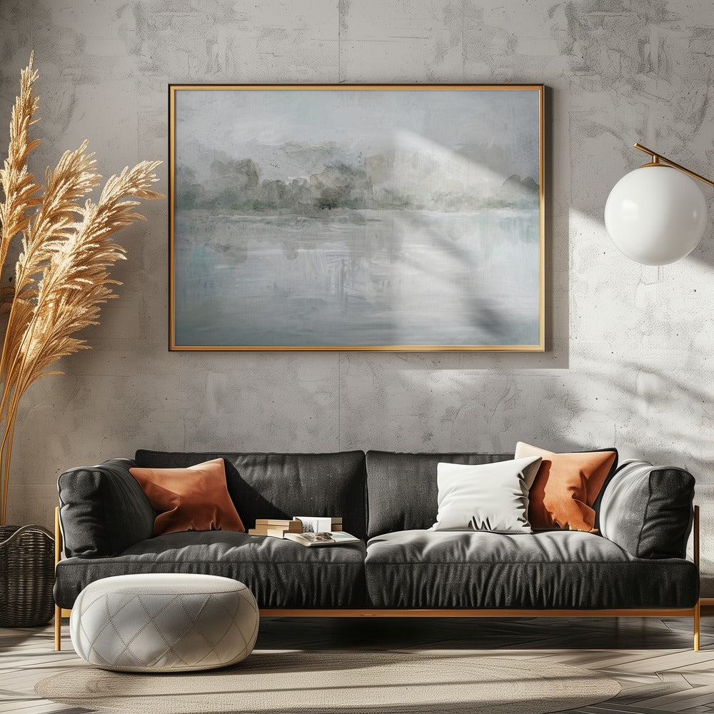 Een rustig mistig meer | Canvas