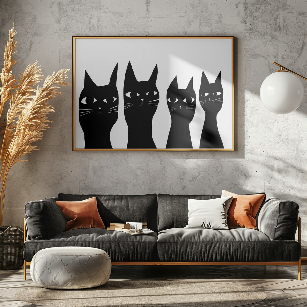 Vier zwarte katten | Canvas