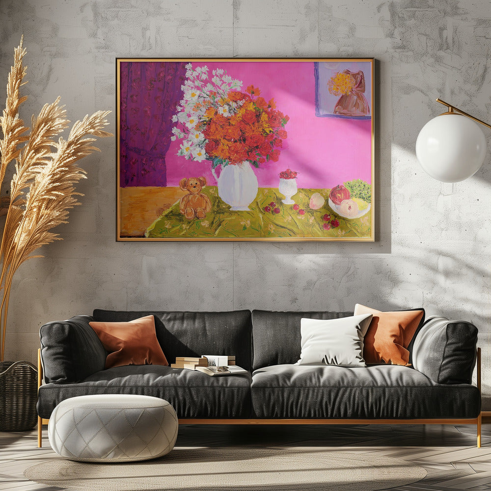 Vaas met heldere bloemen | Canvas