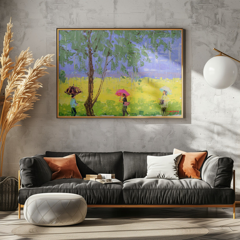 Landschap met koolzaadbloemen op een regenachtige dag | Canvas