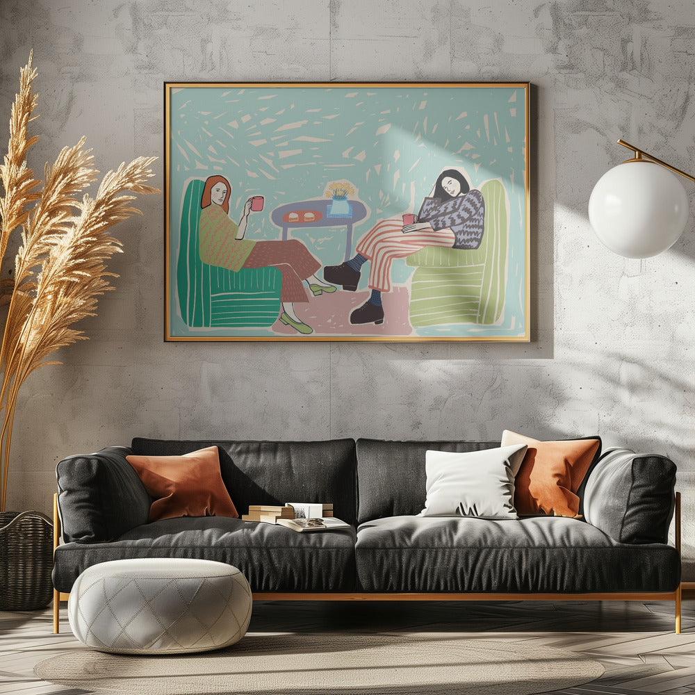 Vrienden nippen aan koffie | Canvas