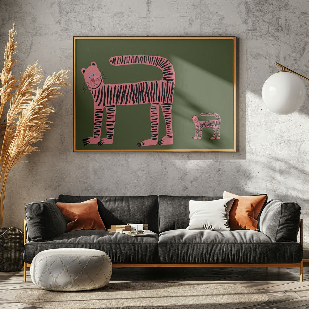 Tijgerkat en welpje | Canvas