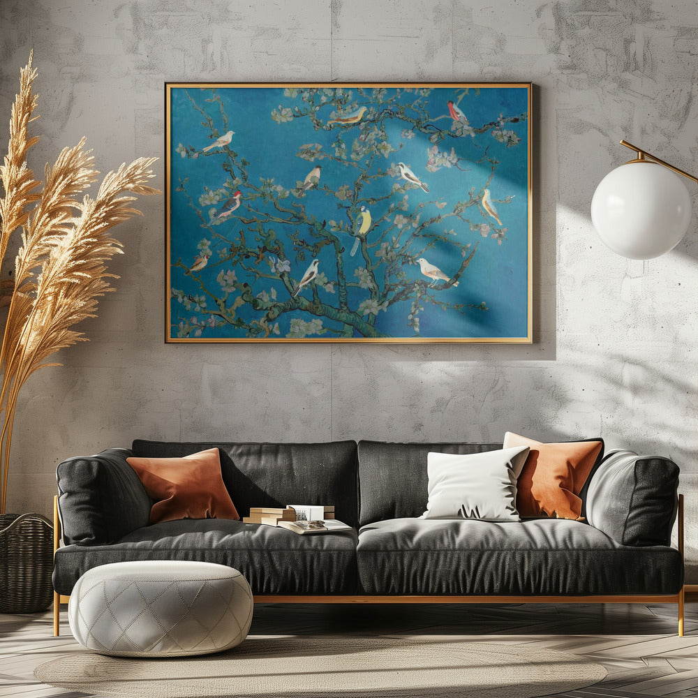 Vogels in de amandelbloesem | Canvas
