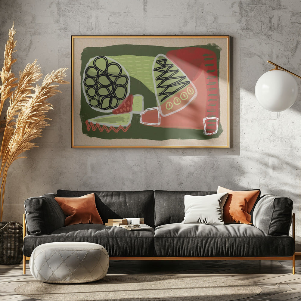 Abstract groen en rood | Canvas