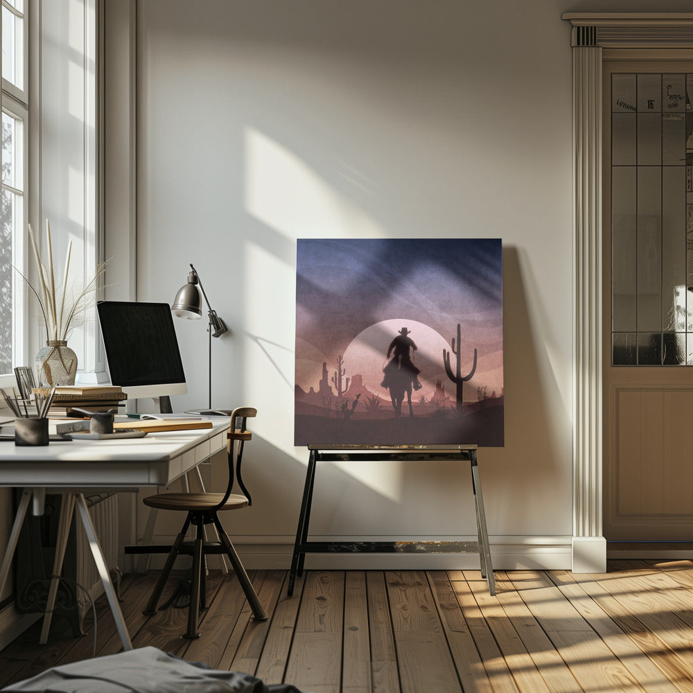 Woestijn Cowboy Zonsondergang | Canvas
