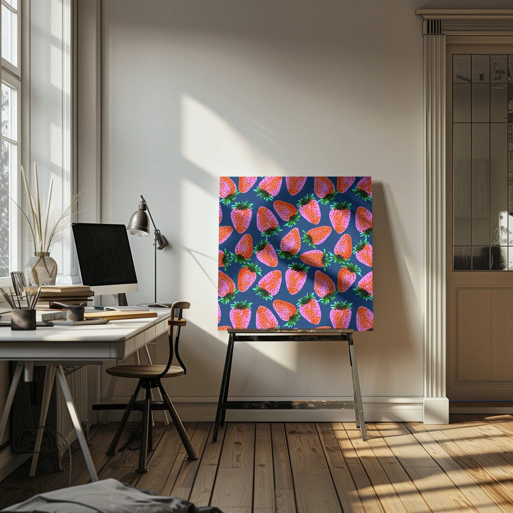 Red Lavender On Navy Strawberries Fruit | Canvas