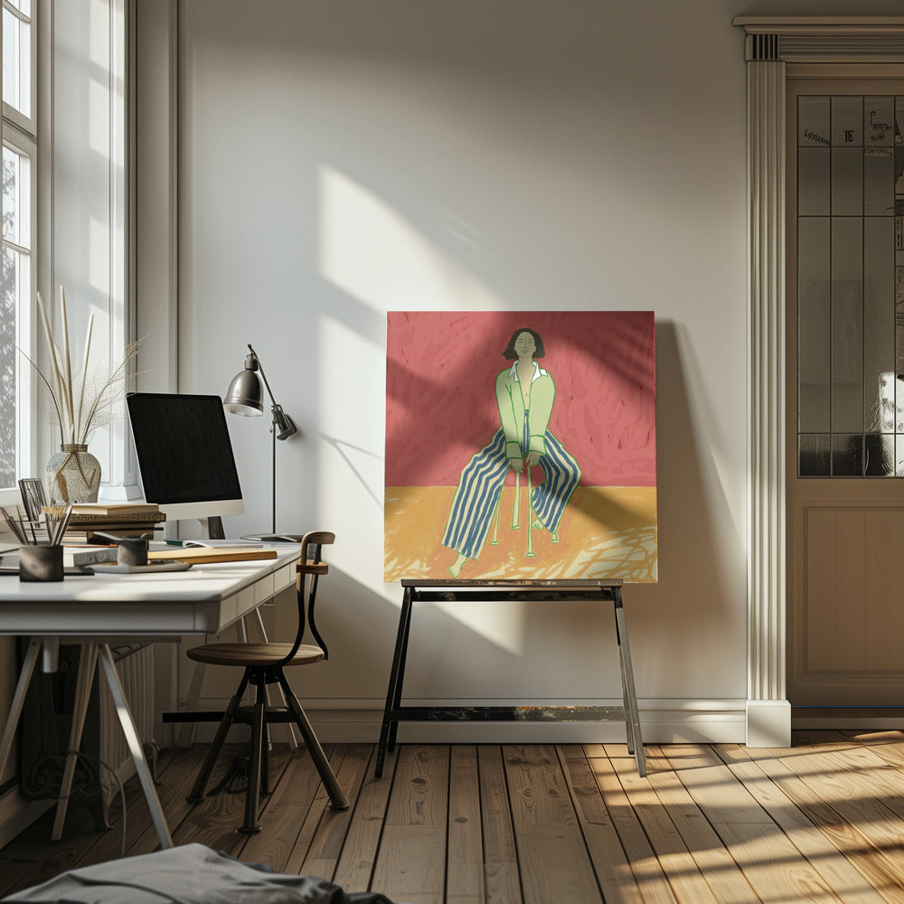 Vrouw op kruk | Canvas