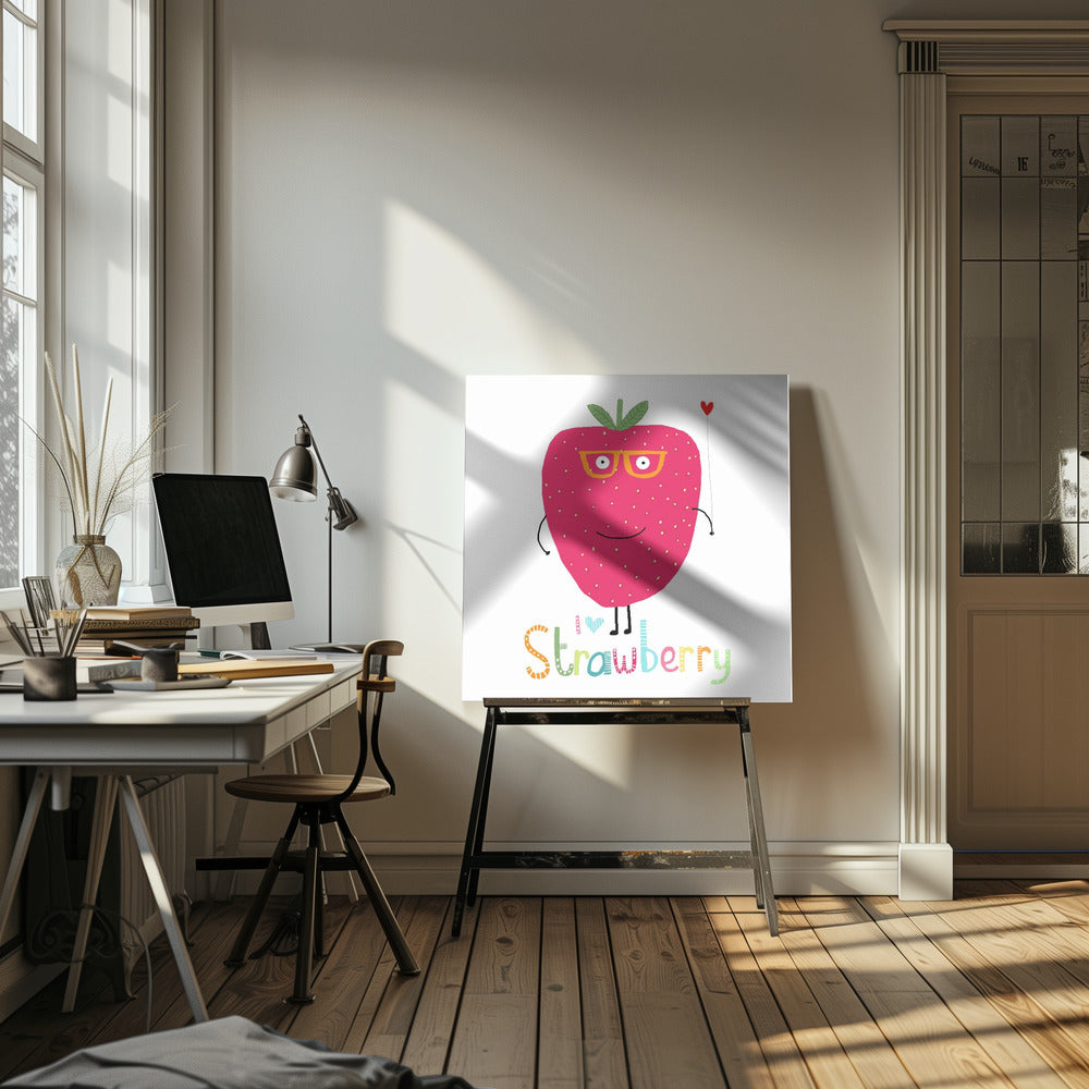 Ik hou van aardbeien! Schattige aardbei met een hart | Canvas