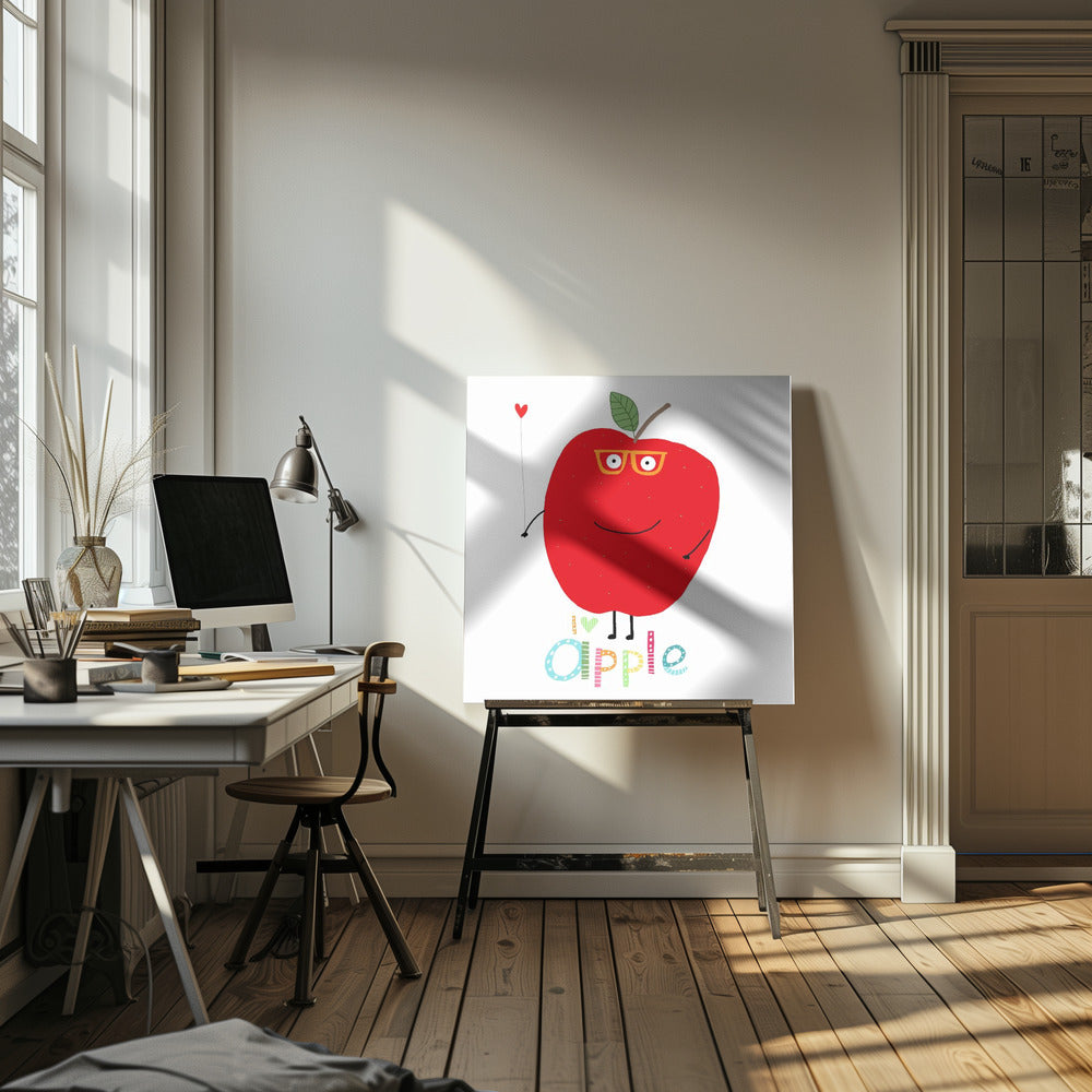Ik hou van Apple! Blije Apple met een liefdeshart. | Canvas