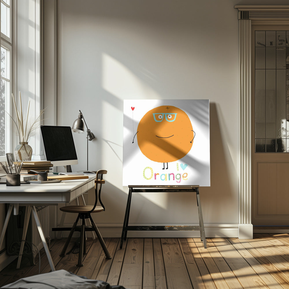 Ik hou van oranje! Schattige sinaasappel met een liefdeshart. | Canvas