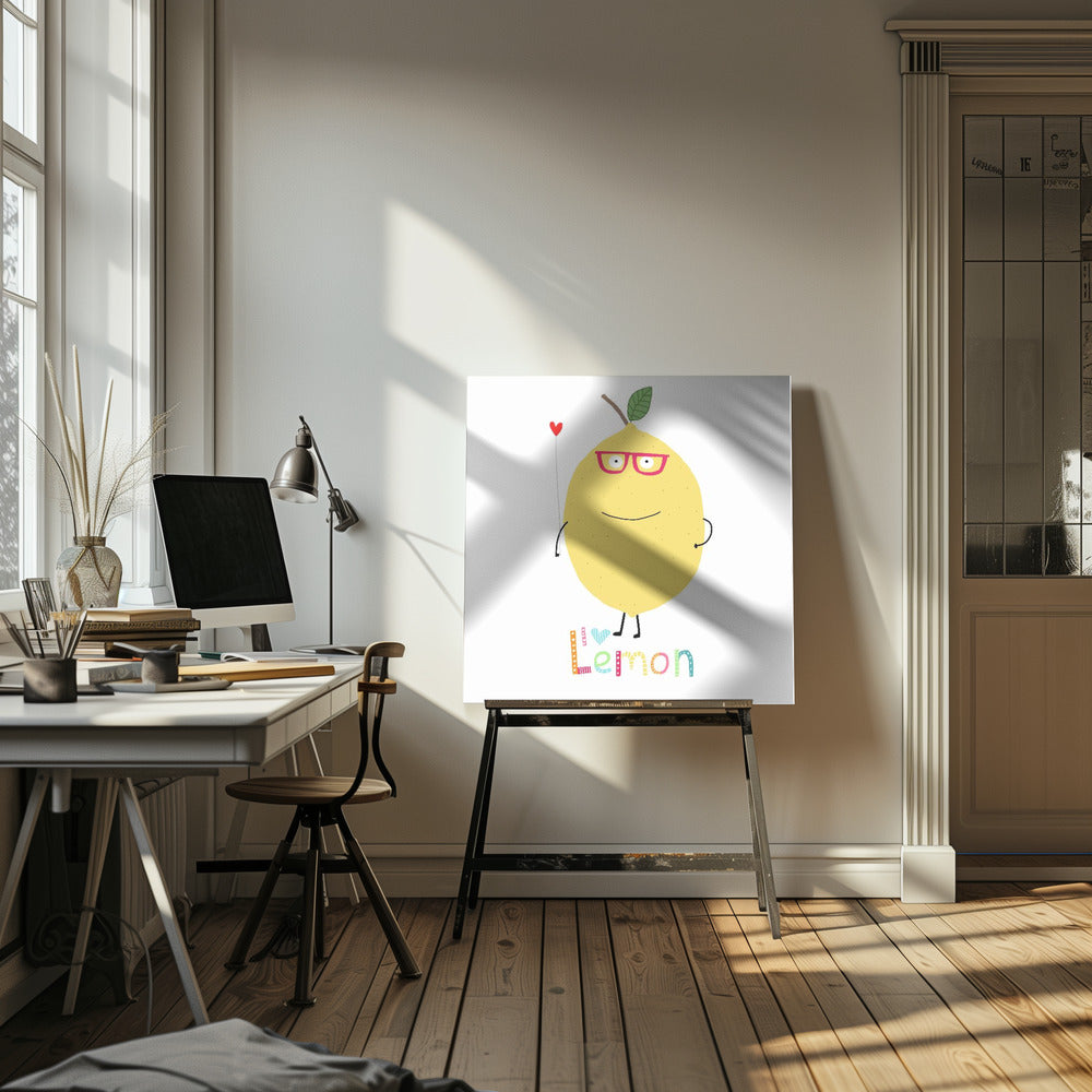Ik hou van citroen! Een schattige citroen met een liefdeshart. | Canvas