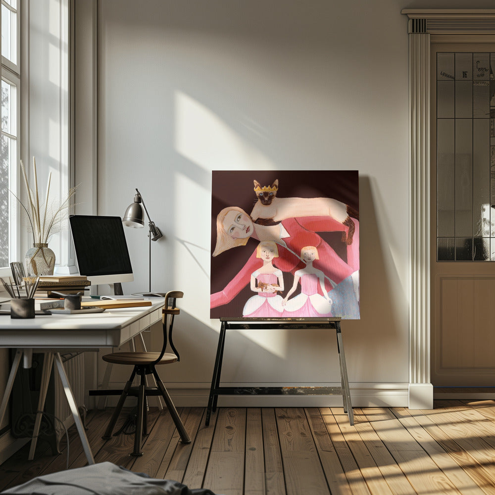Cat Lady with Siamese Cat with Crown | Canvas