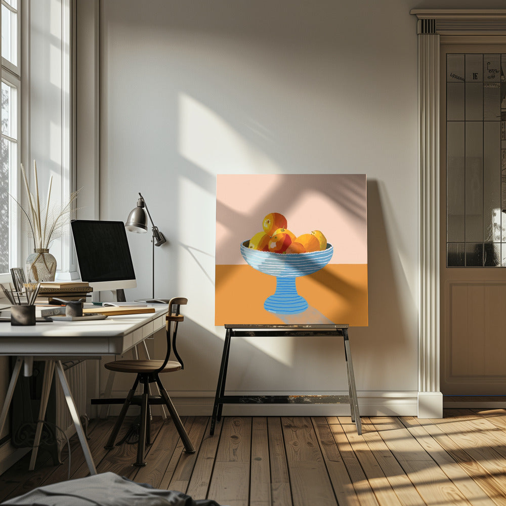 Blauwe fruitschaal fel | Canvas