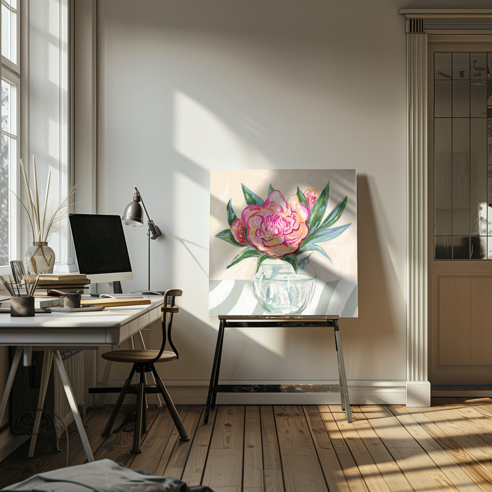Pioenroos in glazen vaas | Canvas