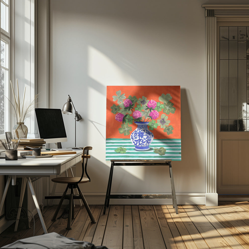 Clovers and Pink Blossoms | Canvas
