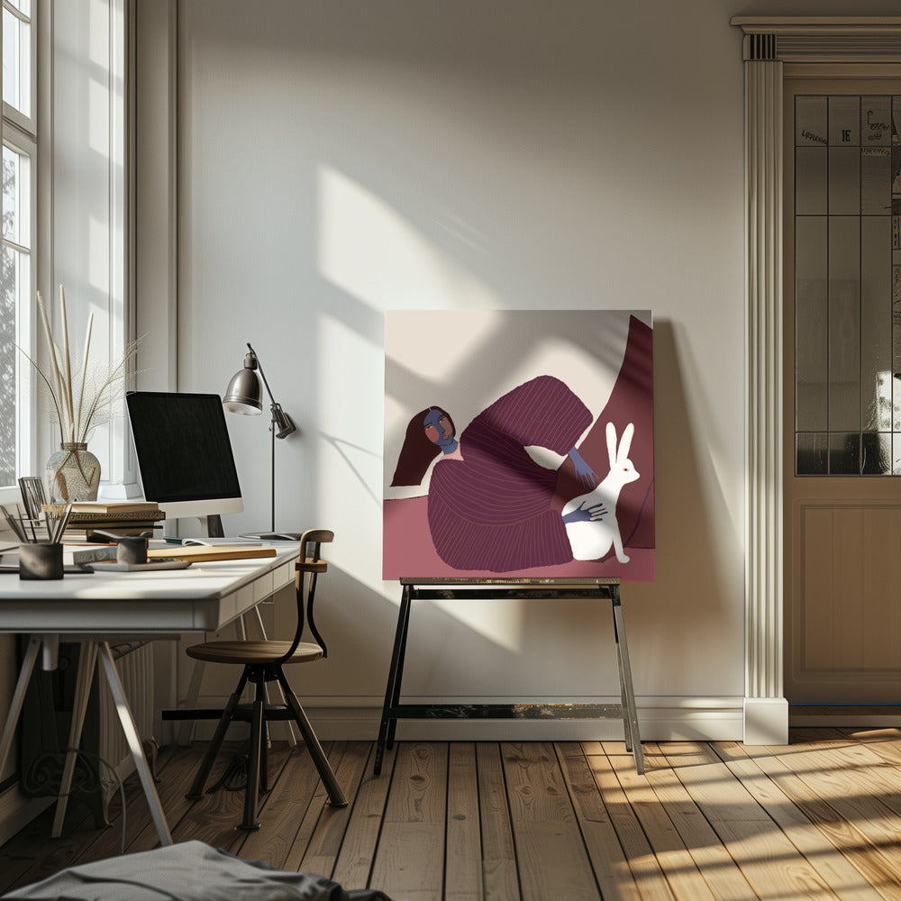 Dame en konijn | Canvas