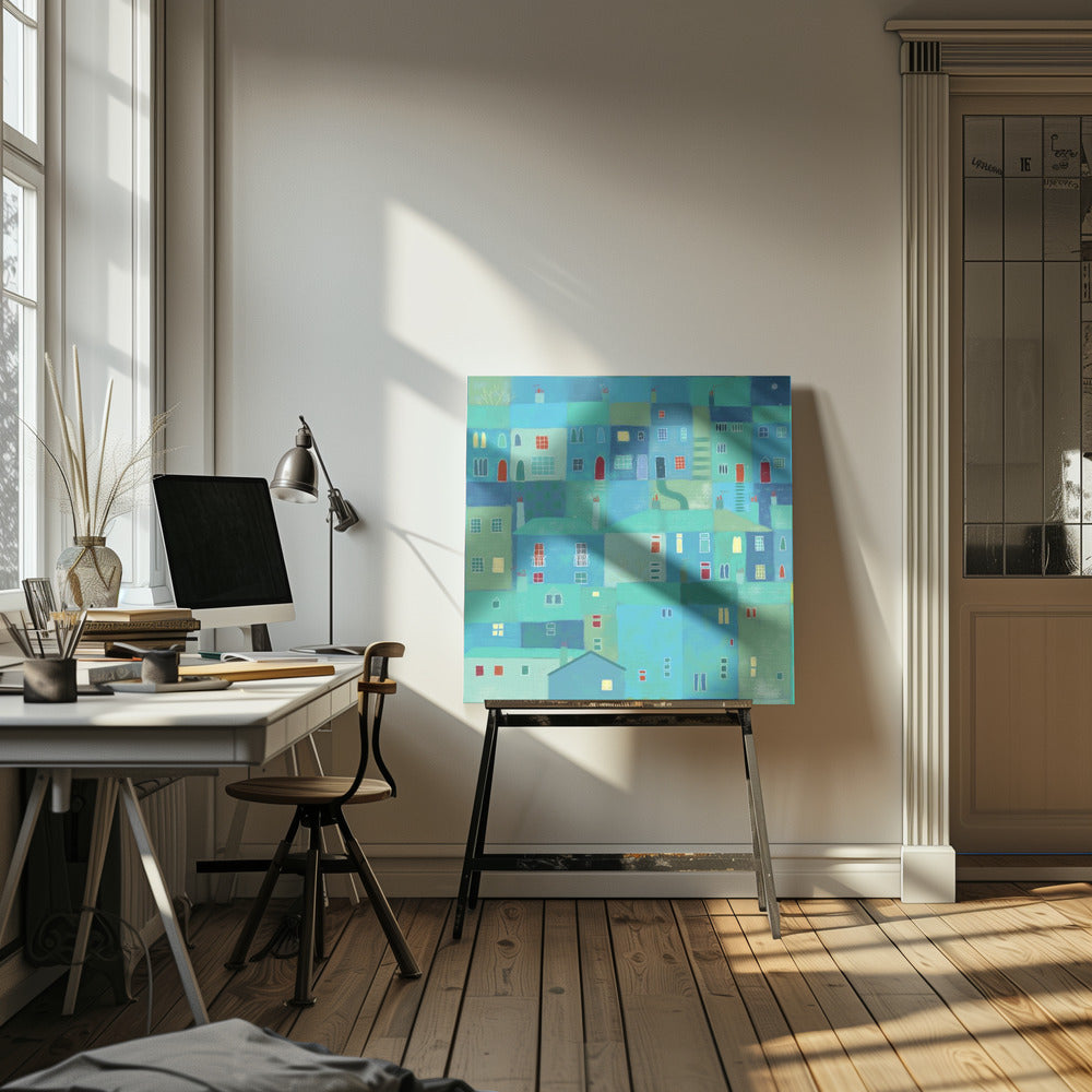 Blauwe Stad Vanaf De Trappen | Canvas