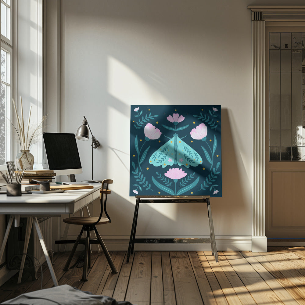 Mot en bloemen - turquoise | Canvas