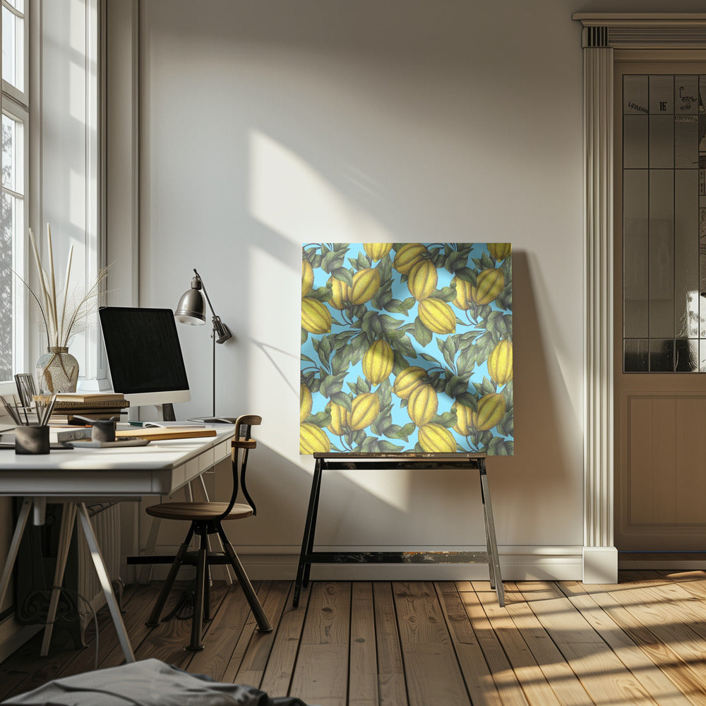 Patroon van gele citroen met groene bladeren | Canvas