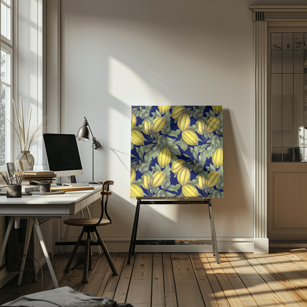 Gele citroen met groene bladeren | Canvas