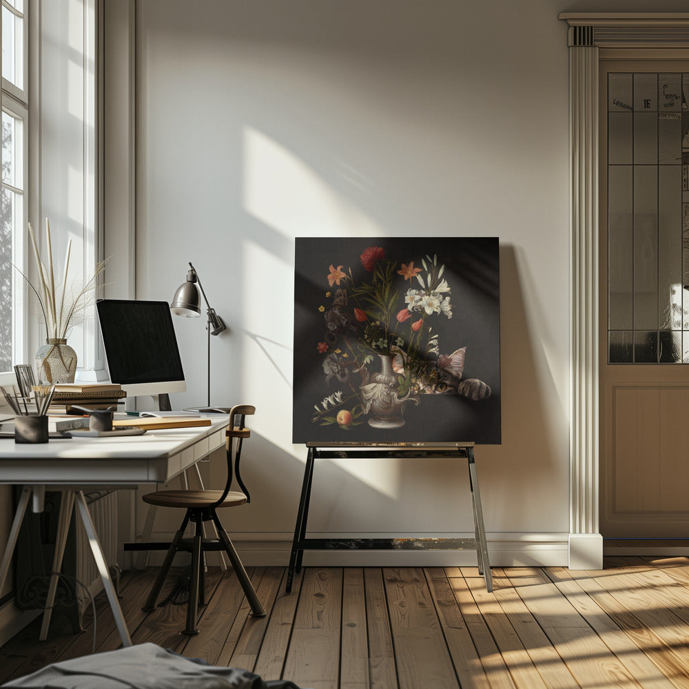 Vintage vaas met levendige bloemen | Canvas