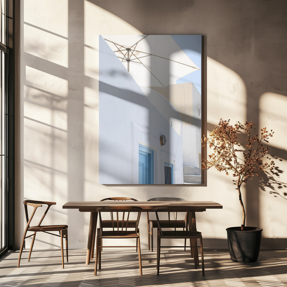 zonnescherm en blauwe deuren | Canvas