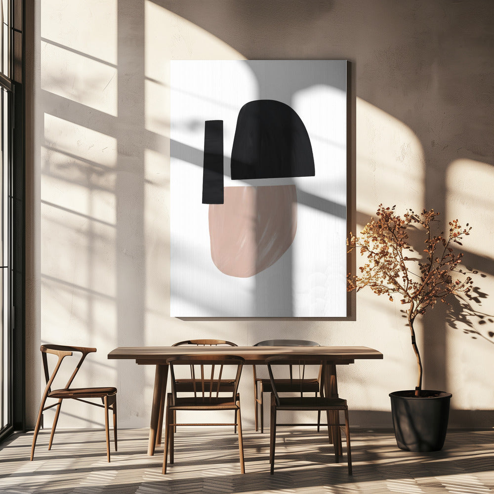 Zwarte en beige abstracte vormen | Canvas