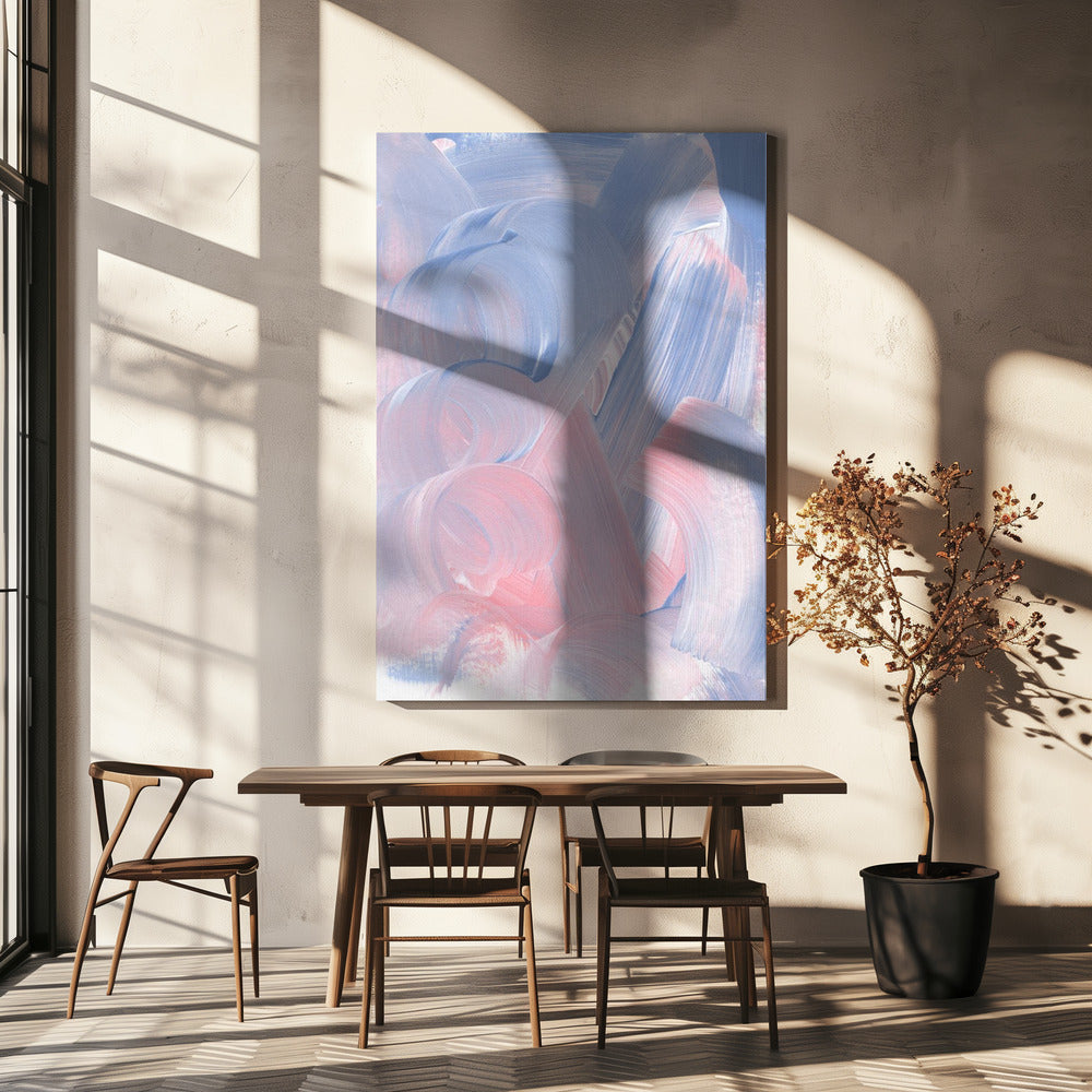 Pastelkleurige penseelstreken in blauwe en roze tinten | Canvas
