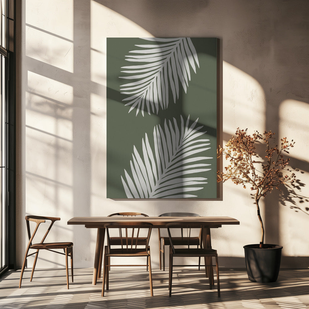 PALMBLAD 06 GROEN WIT | Canvas
