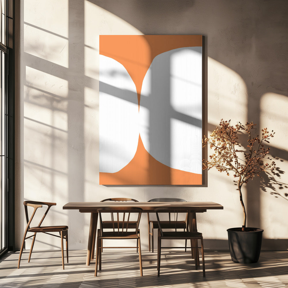 Geometrische witte vormen op een oranje achtergrond | Canvas