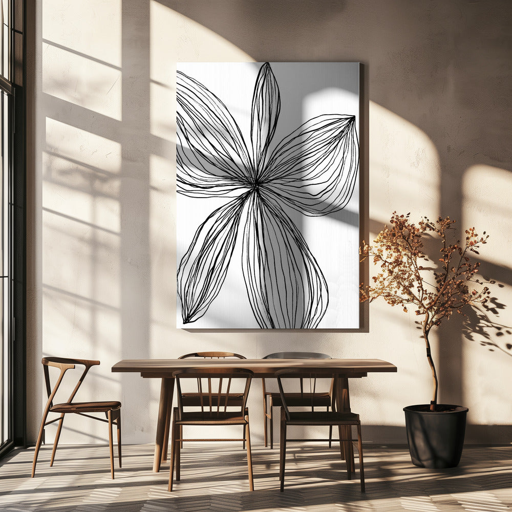 Minimalistische zwart-witte bloemblaadjes | Canvas