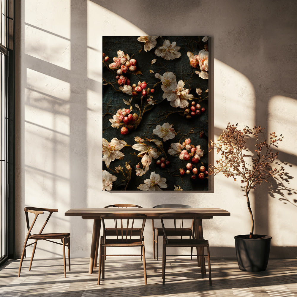 Bloemblaadjes en bessen | Canvas