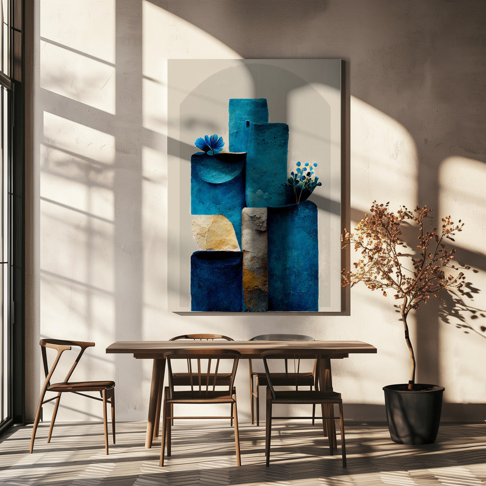 Blauwe elementen stijgen | Canvas