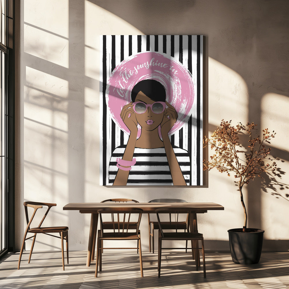 Vrouw met roze zonnebril | Canvas