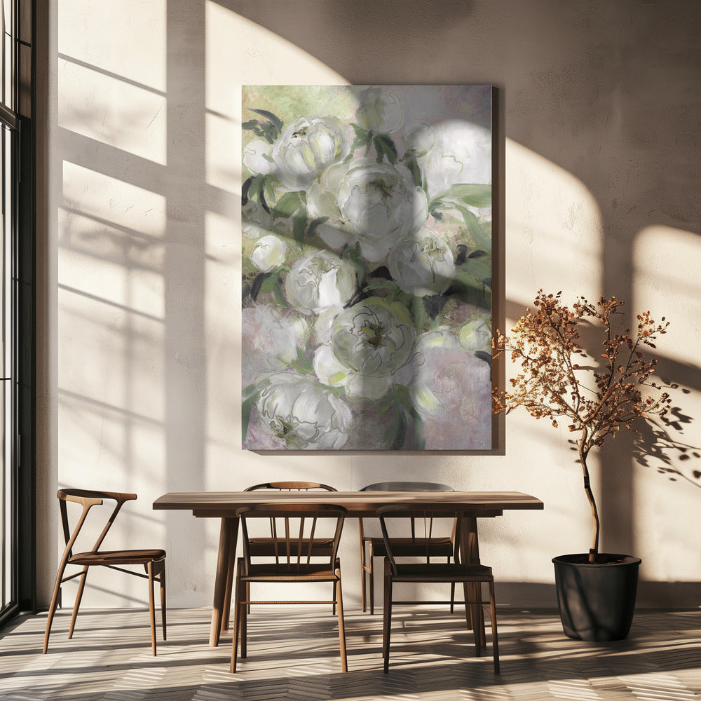 Droevige schilderachtige bloemen in groen | Canvas