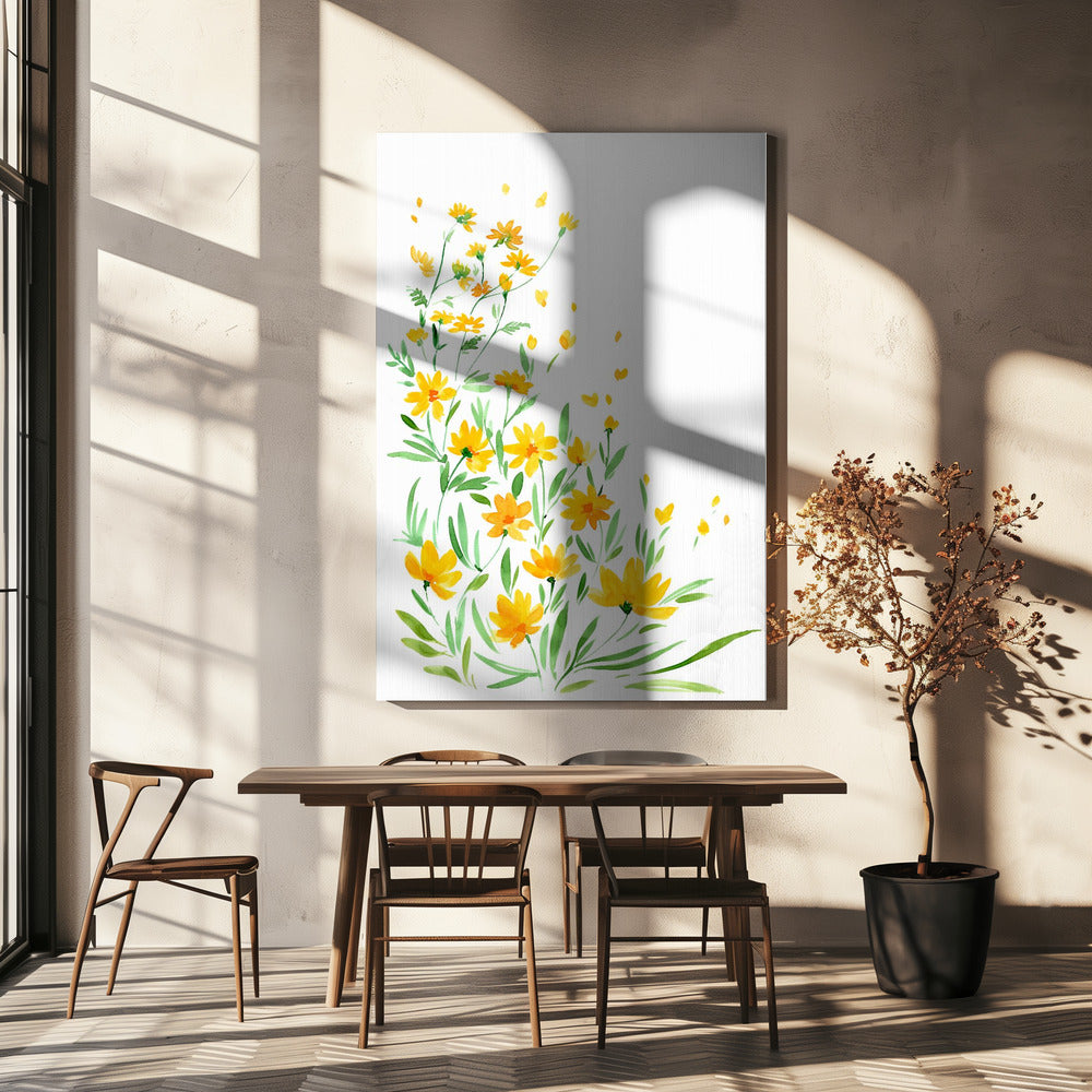 Gele aquarel wilde bloemen | Canvas